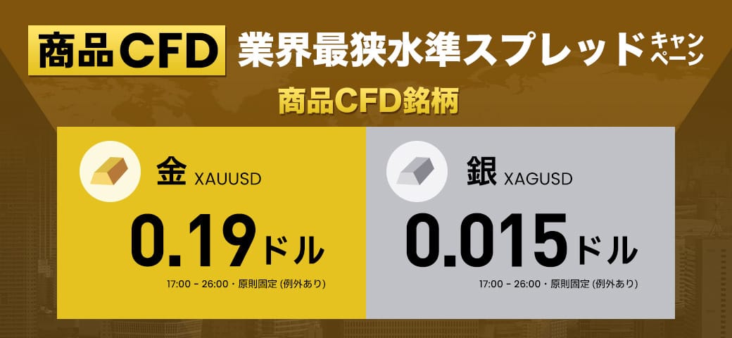 商品CFD【金・銀】業界最狭水準スプレッドキャンペーン開催中！(2024年11月)